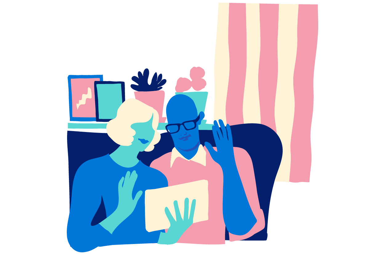 Grafik äldre par i soffa